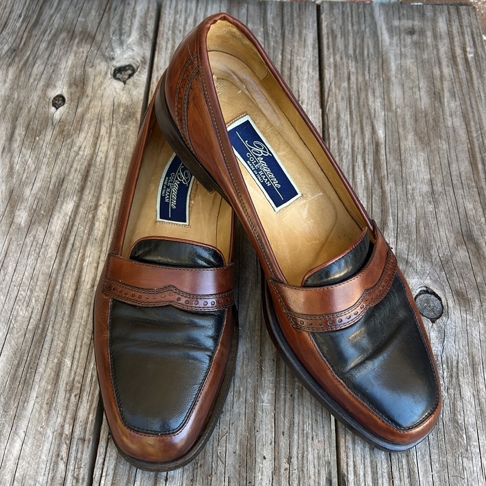 BRAGANO by COLE HANN LEATHER LOAFERS Made in Italy BROWN AND BLACK - Picture 5 of 14